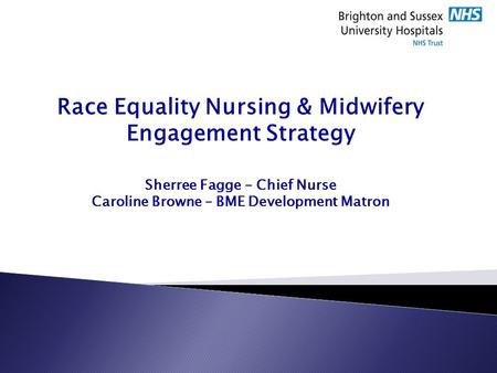 Race Equality Nursing & Midwifery Engagement Strategy Sherree Fagge - Chief Nurse Caroline Browne – BME Development Matron.