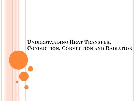 U NDERSTANDING H EAT T RANSFER, C ONDUCTION, C ONVECTION AND R ADIATION.