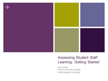 + Assessing Student Staff Learning: Getting Started Amy White Norris University Center Northwestern University.