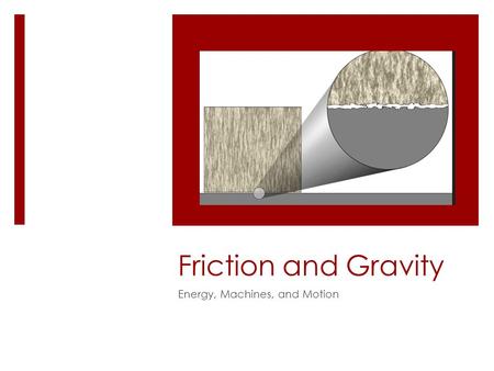 Friction and Gravity Energy, Machines, and Motion.