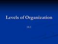 Levels of Organization 18.1. Imagine this… You want to buy some bread. Where do you go for bread? Most would say the bread aisle in a grocery store. You.