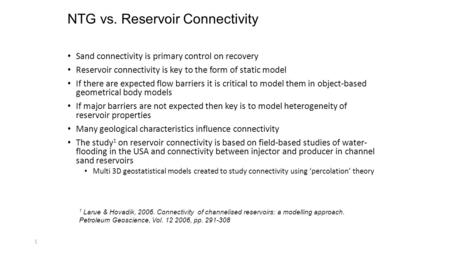 NTG vs. Reservoir Connectivity