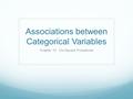 Associations between Categorical Variables Chapter 10: Chi-Square Procedures.