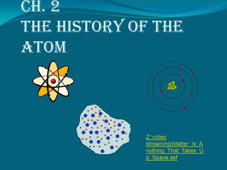 Ch. 2 The History of the Atom Z:\video streaming\Matter_Is_A nything_That_Takes_U p_Space.asf.