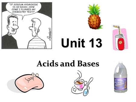 Unit 13 Acids and Bases. A. Properties & Examples electrolyte turn litmus red sour taste slippery feel turn litmus blue bitter taste sticky feel electrolyte.