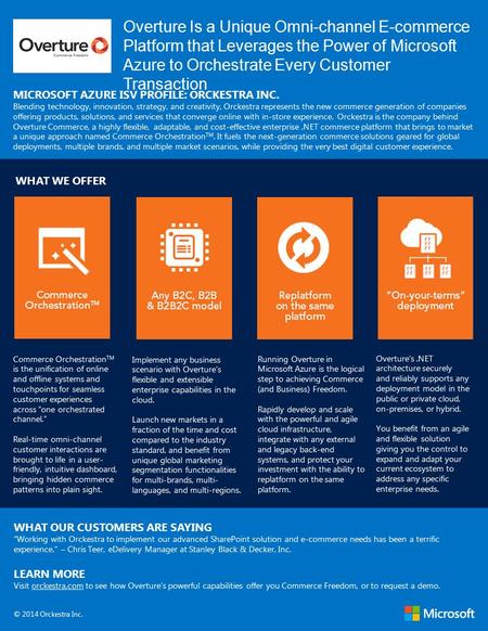 Overture Is a Unique Omni-channel E-commerce Platform that Leverages the Power of Microsoft Azure to Orchestrate Every Customer Transaction MICROSOFT AZURE.