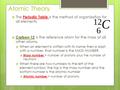 Atomic Theory  The Periodic Table is the method of organization for all elements  Carbon-12 is the reference atom for the mass of all other atoms. 