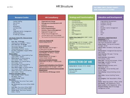 HR Structure Medical Staffing Recruitment Payroll Revalidation Job Plans/PDRs AACs Integrated Identity Management ESR Development E-rostering (Medical)