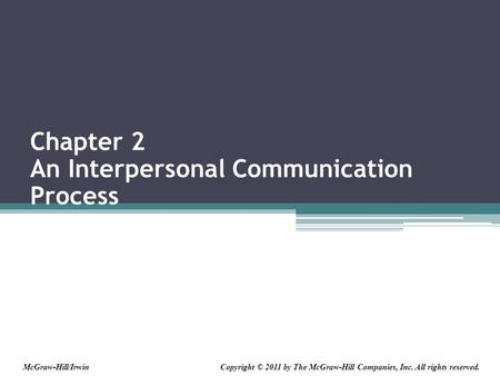 Chapter 2 An Interpersonal Communication Process Copyright © 2011 by The McGraw-Hill Companies, Inc. All rights reserved.McGraw-Hill/Irwin.