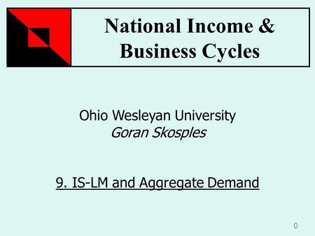 National Income & Business Cycles 0 Ohio Wesleyan University Goran Skosples 9. IS-LM and Aggregate Demand.