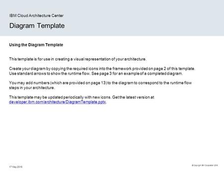 © Copyright IBM Corporation 2016 Diagram Template IBM Cloud Architecture Center Using the Diagram Template This template is for use in creating a visual.