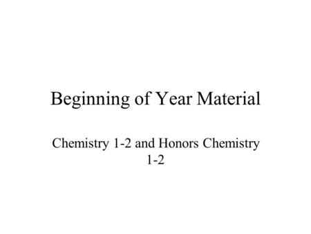 Beginning of Year Material Chemistry 1-2 and Honors Chemistry 1-2.