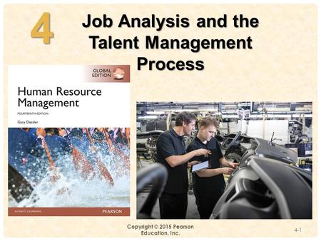 4- Copyright © 2015 Pearson Education, Inc. 4-14 Job Analysis and the Talent Management Process.