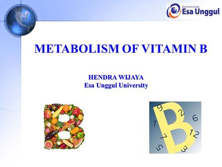 METABOLISM OF VITAMIN B HENDRA WIJAYA Esa Unggul University.