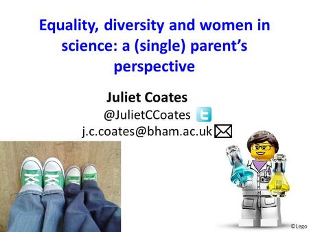 Equality, diversity and women in science: a (single) parent’s perspective Juliet ©Lego.