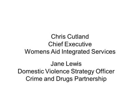 Chris Cutland Chief Executive Womens Aid Integrated Services Jane Lewis Domestic Violence Strategy Officer Crime and Drugs Partnership.