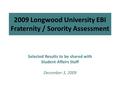 2009 Longwood University EBI Fraternity / Sorority Assessment Selected Results to be shared with Student Affairs Staff December 3, 2009.