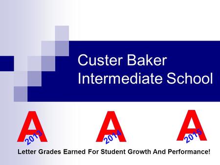 Custer Baker Intermediate School Letter Grades Earned For Student Growth And Performance! 2013 2014 2015.