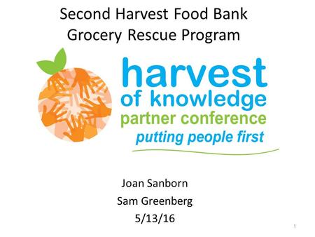 Second Harvest Food Bank Grocery Rescue Program Joan Sanborn Sam Greenberg 5/13/16 1.