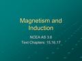 Magnetism and Induction NCEA AS 3.6 Text Chapters: 15,16,17.