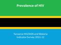 Prevalence of HIV Tanzania HIV/AIDS and Malaria Indicator Survey 2011-12.