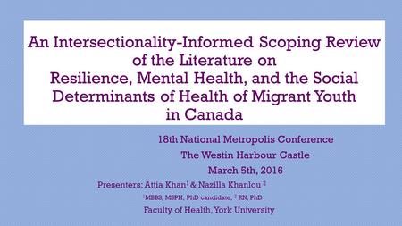 An Intersectionality-Informed Scoping Review of the Literature on Resilience, Mental Health, and the Social Determinants of Health of Migrant Youth in.