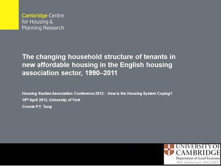 The changing household structure of tenants in new affordable housing in the English housing association sector, 1990–2011 Housing Studies Association.