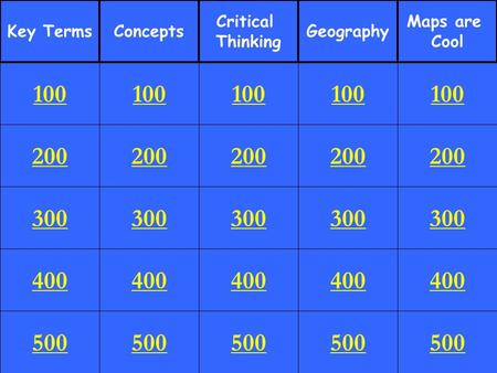 200 300 400 500 100 200 300 400 500 100 200 300 400 500 100 200 300 400 500 100 200 300 400 500 100 Key TermsConcepts Critical Thinking Geography Maps.