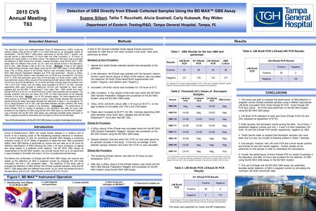 CONCLUSIONS Amended Abstract Detection of GBS Directly from ESwab Collected Samples Using the BD MAX™ GBS Assay Suzane Silbert, Talita T. Rocchetti, Alicia.