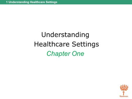 1 Understanding Healthcare Settings Understanding Healthcare Settings Chapter One.