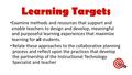 1 Examine methods and resources that support and enable teachers to design and develop, meaningful and purposeful learning experiences that maximize learning.