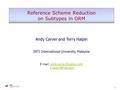 1 Reference Scheme Reduction on Subtypes in ORM Andy Carver and Terry Halpin INTI International University, Malaysia