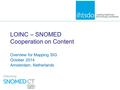 LOINC – SNOMED Cooperation on Content Overview for Mapping SIG October 2014 Amsterdam, Netherlands.