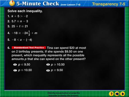 Transparency 5 Click the mouse button or press the Space Bar to display the answers.