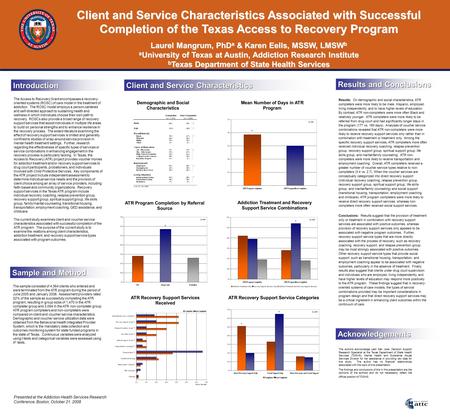 Introduction Results and Conclusions Results: On demographic and social characteristics, ATR completers were more likely to be male, Hispanic, employed,