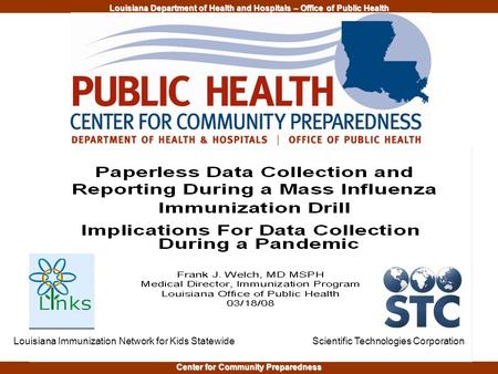 Louisiana Department of Health and Hospitals – Office of Public Health Center for Community Preparedness Doris G. Brown, RN, M Ed, MS, CNS Public Health.