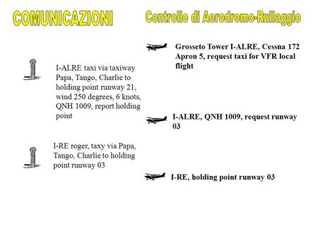 I-RE roger, taxy via Papa, Tango, Charlie to holding point runway 03 I-ALRE, QNH 1009, request runway 03 I-RE, holding point runway 03 Grosseto Tower I-ALRE,