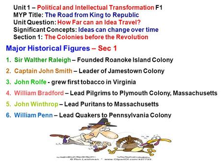 Unit 1 – Political and Intellectual Transformation F1 MYP Title: The Road from King to Republic Unit Question: How Far can an Idea Travel? Significant.