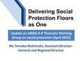 Delivering Social Protection Floors as One Update on UNDG A-P Thematic Working Group on social protection (April 2015) Ms Tomoko Nishimoto, Assistant Director-