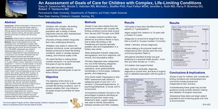 An Assessment of Goals of Care for Children with Complex, Life-Limiting Conditions Gary D. Ceneviva MD, Nicole C. Hahnlen RN, Michele L. Shaffer PhD, Paul.