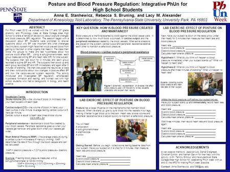 Posture and Blood Pressure Regulation: Integrative PhUn for High School Students Anna E. Stanhewicz, Rebecca S. Bruning, and Lacy M. Alexander Department.