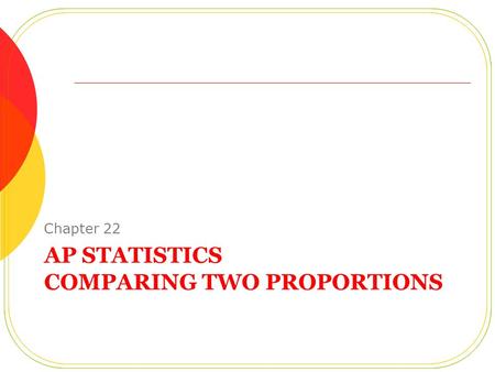 AP STATISTICS COMPARING TWO PROPORTIONS Chapter 22.