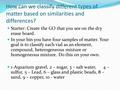 How can we classify different types of matter based on similarities and differences? Starter: Create the GO that you see on the dry erase board. In your.