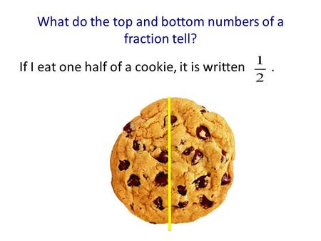 What do the top and bottom numbers of a fraction tell? If I eat one half of a cookie, it is written.