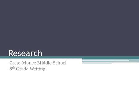 Research Crete-Monee Middle School 8 th Grade Writing.