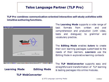 © STZ Language Learning Media Telos Language Partner (TLP Pro) TLP Pro combines communication-oriented interactive self-study activities with intuitive.