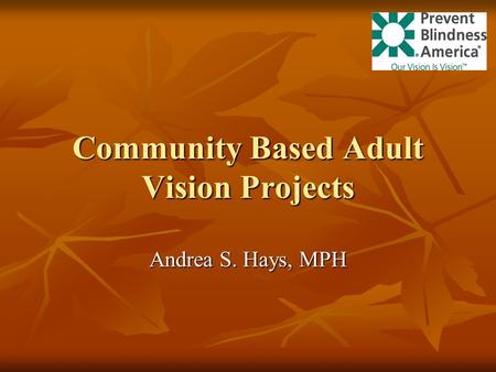 Community Based Adult Vision Projects Andrea S. Hays, MPH.