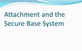 Attachment and the Secure Base System. Secure Base Self-Confidence/Exploration Perceived Threat Felt security Attachment System Signaling Proximity Seeking.