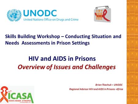 Skills Building Workshop – Conducting Situation and Needs Assessments in Prison Settings HIV and AIDS in Prisons Overview of Issues and Challenges Brian.