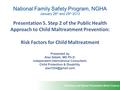 Violence and Injury Prevention Short Course National Family Safety Program, NGHA January 28 th and 29 th 2013 Presentation 5. Step 2 of the Public Health.